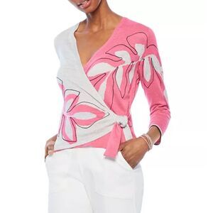 NIC + ZOE Hibiscus Linen Blend Side Tie Cardigan Sweater Size M